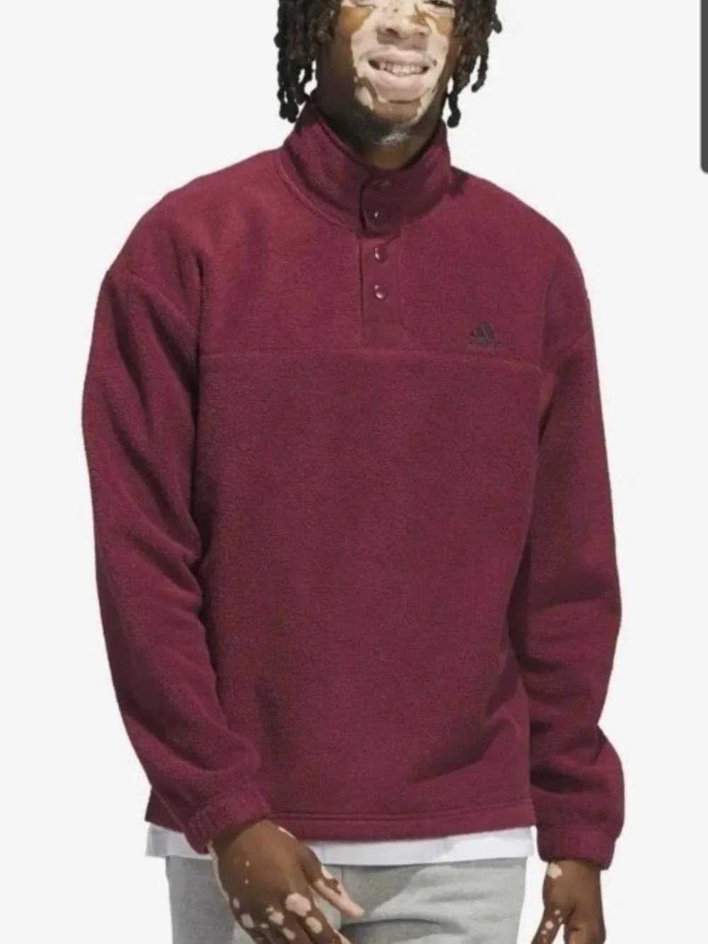 adidas Men's Burgundy Snap-Button Fleece Pullover